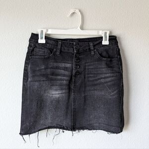 Kendall & Kylie Mini Black Denim Skirt - Distressed Wash Effect - Raw Edge Hem